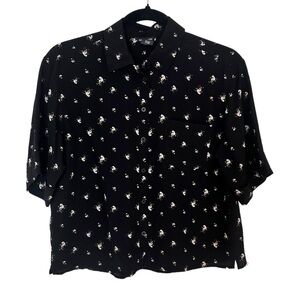 Club Monaco Women's Silk Floral Cropped Button Down Blouse
